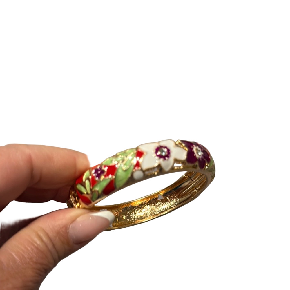 Hawaiis Floral Enamel Gold Bangle Bracelet